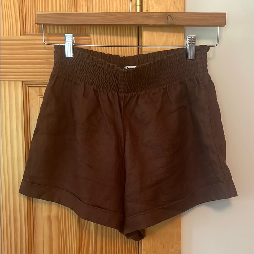 Reformation Linen High Waist Brown Shorts